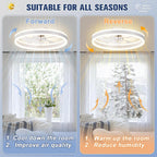 VOLISUN Low Profile Ceiling Fans with Lights and Remote, 19.7in Flush Mount Ceiling Fans with Light, 3000K-6500K Dimmable Fandelier LED Fan Light, White Bladeless Ceiling Fans with Lights for Bedroom - Grand Goldman