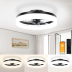 VOLISUN Low Profile Ceiling Fans with Lights and Remote, Fandelier Ceiling Fan Flush Mount, 3000K-6500K Smart Bladeless LED Fan Light, Black Modern Ceiling Fans with Lights for Bedroom - Grand Goldman