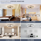 VOLISUN Low Profile Ceiling Fans with Lights and Remote, Fandelier Ceiling Fan Flush Mount, 3000K-6500K Smart Bladeless LED Fan Light, Black Modern Ceiling Fans with Lights for Bedroom - Grand Goldman