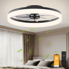 VOLISUN Low Profile Ceiling Fans with Lights and Remote, Fandelier Ceiling Fan Flush Mount, 3000K-6500K Smart Bladeless LED Fan Light, Black Modern Ceiling Fans with Lights for Bedroom - Grand Goldman