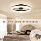 VOLISUN Low Profile Ceiling Fans with Lights and Remote, Fandelier Ceiling Fan Flush Mount, 3000K-6500K Smart Bladeless LED Fan Light, Black Modern Ceiling Fans with Lights for Bedroom - Grand Goldman