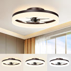 VOLISUN Low Profile Ceiling Fans with Lights and Remote, Fandelier Ceiling Fan Flush Mount, 3000K-6500K Smart Bladeless LED Fan Light, Black Modern Ceiling Fans with Lights for Bedroom - Grand Goldman