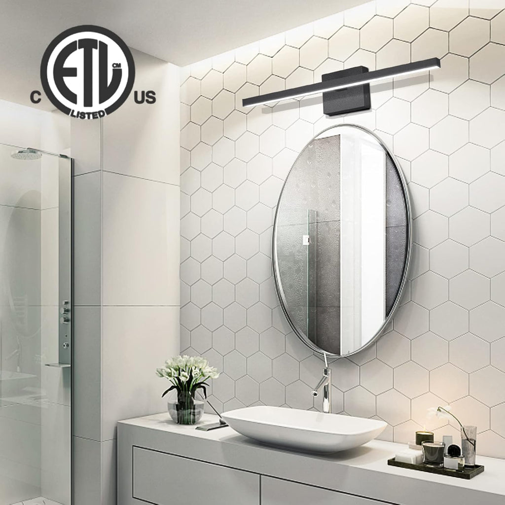 VOLISUN Modern Bathroom Vanity Light 23.6 inch, 14W Dimmable 5CCT Led Bathroom Light Fixture Over Mirror, Black Bar Vanity Light for Bathroom Mirror Restroom-ETL Certificated - Grand Goldman