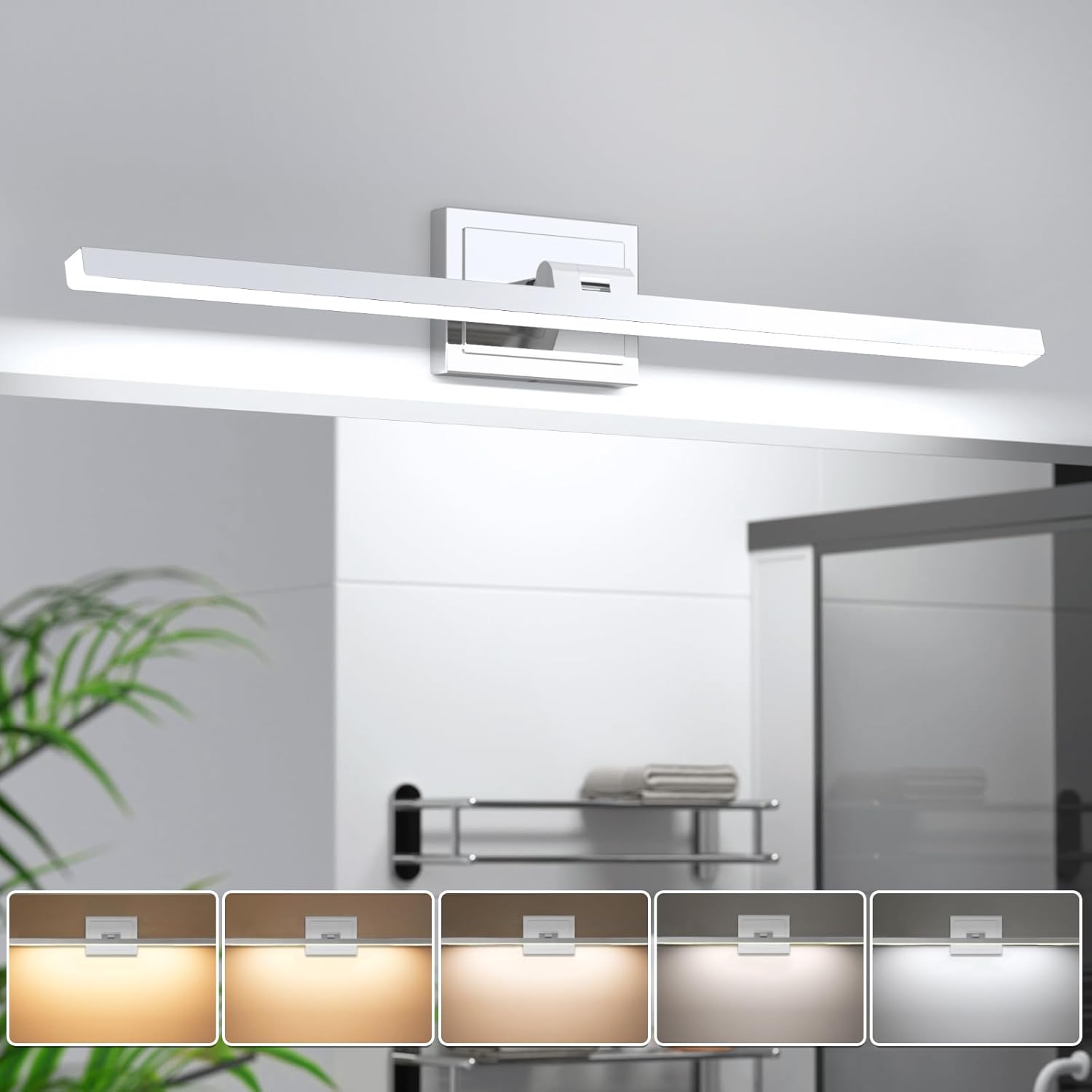 VOLISUN Modern Bathroom Vanity Light 24 inch, Rotatable, 14W Dimmable 5CCT Led Bathroom Light Fixture Over Mirror, Black Bar Vanity Light for Bathroom Mirror Restroom-ETL Certificated - Grand Goldman