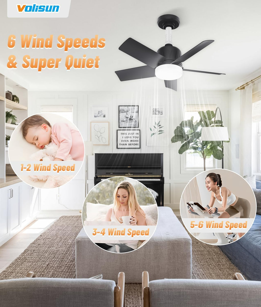 VOLISUN Socket Fan Light with Remote, Socket Ceiling Fan with Dimmable Led Light Bulb, 3CCT, 1500 Lumen Light Socket Fan, Screw in Small Ceiling Fan for Bedroom, Kitchen, Living Room, Garage(Black) - Grand Goldman