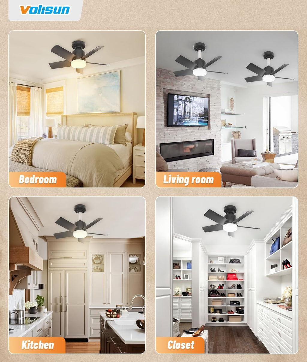 VOLISUN Socket Fan Light with Remote, Socket Ceiling Fan with Dimmable Led Light Bulb, 3CCT, 1500 Lumen Light Socket Fan, Screw in Small Ceiling Fan for Bedroom, Kitchen, Living Room, Garage(Black) - Grand Goldman