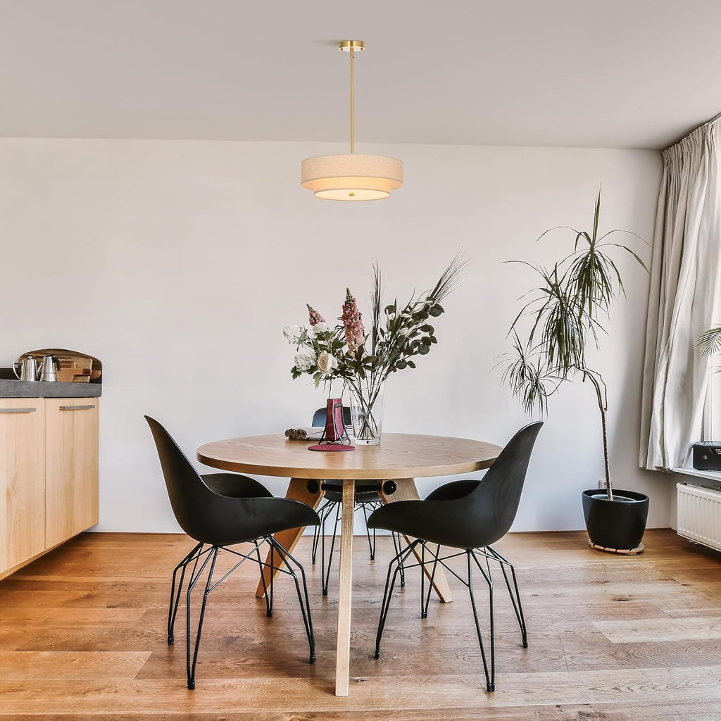 VONLUCE 4-Light Drum Chandeliers, 18" Pendant Light Fixture with 2-Layer Fabric Shade E26 Bases, Adjustable Swivel Joint Hanging Light Fixture for Bedroom Living Room Kitchen Hallway, Antique Brass - Grand Goldman