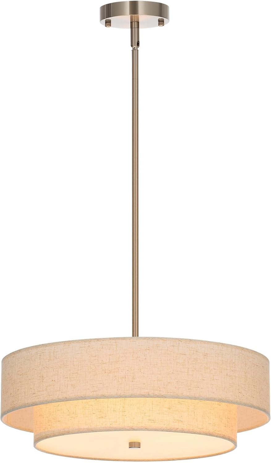 VONLUCE 4-Light Drum Chandeliers, 18" Pendant Light Fixture with 2-Layer Fabric Shade E26 Bases, Adjustable Swivel Joint Hanging Light Fixture for Bedroom Living Room Kitchen Hallway, Antique Brass - Grand Goldman