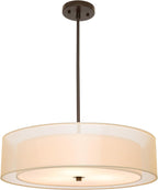 VONLUCE 4-Light Drum Chandeliers, 18" Pendant Light Fixture with 2-Layer Fabric Shade E26 Bases, Adjustable Swivel Joint Hanging Light Fixture for Bedroom Living Room Kitchen Hallway, Antique Brass - Grand Goldman