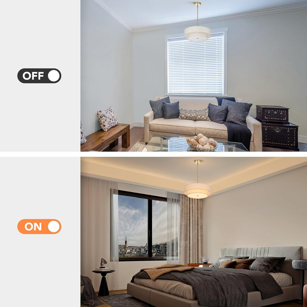 VONLUCE 4-Light Drum Chandeliers, 18" Pendant Light Fixture with 2-Layer Fabric Shade E26 Bases, Adjustable Swivel Joint Hanging Light Fixture for Bedroom Living Room Kitchen Hallway, Antique Brass - Grand Goldman