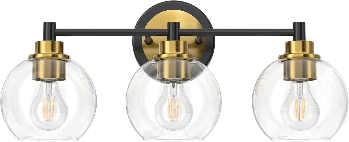VONLUCE Bathroom Light Fixtures, 2-Light Bathroom Vanity Light with Globe Glass Shades E26 Sockets, Bathroom Lights Over Mirror for Bedroom Hallway Living Room, Gold Finish - Grand Goldman