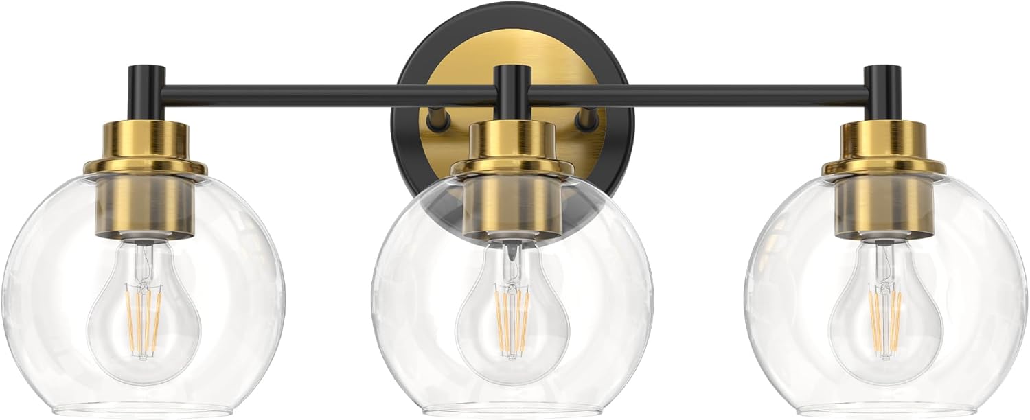 VONLUCE Bathroom Light Fixtures, 2-Light Bathroom Vanity Light with Globe Glass Shades E26 Sockets, Bathroom Lights Over Mirror for Bedroom Hallway Living Room, Gold Finish - Grand Goldman