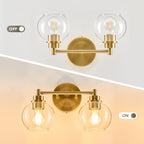 VONLUCE Bathroom Light Fixtures, 2-Light Bathroom Vanity Light with Globe Glass Shades E26 Sockets, Bathroom Lights Over Mirror for Bedroom Hallway Living Room, Gold Finish - Grand Goldman