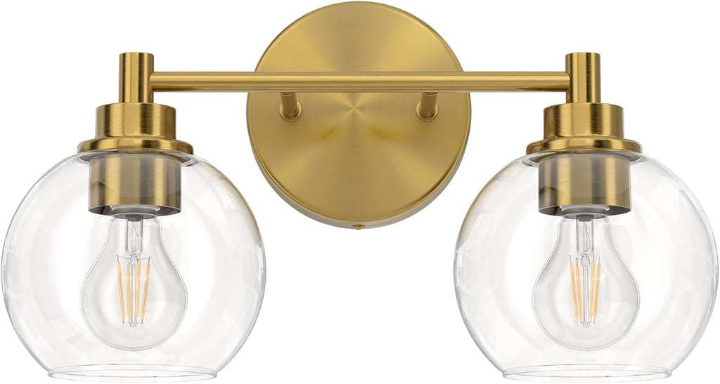 VONLUCE Bathroom Light Fixtures, 2-Light Bathroom Vanity Light with Globe Glass Shades E26 Sockets, Bathroom Lights Over Mirror for Bedroom Hallway Living Room, Gold Finish - Grand Goldman