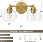 VONLUCE Bathroom Light Fixtures, 2-Light Bathroom Vanity Light with Globe Glass Shades E26 Sockets, Bathroom Lights Over Mirror for Bedroom Hallway Living Room, Gold Finish - Grand Goldman