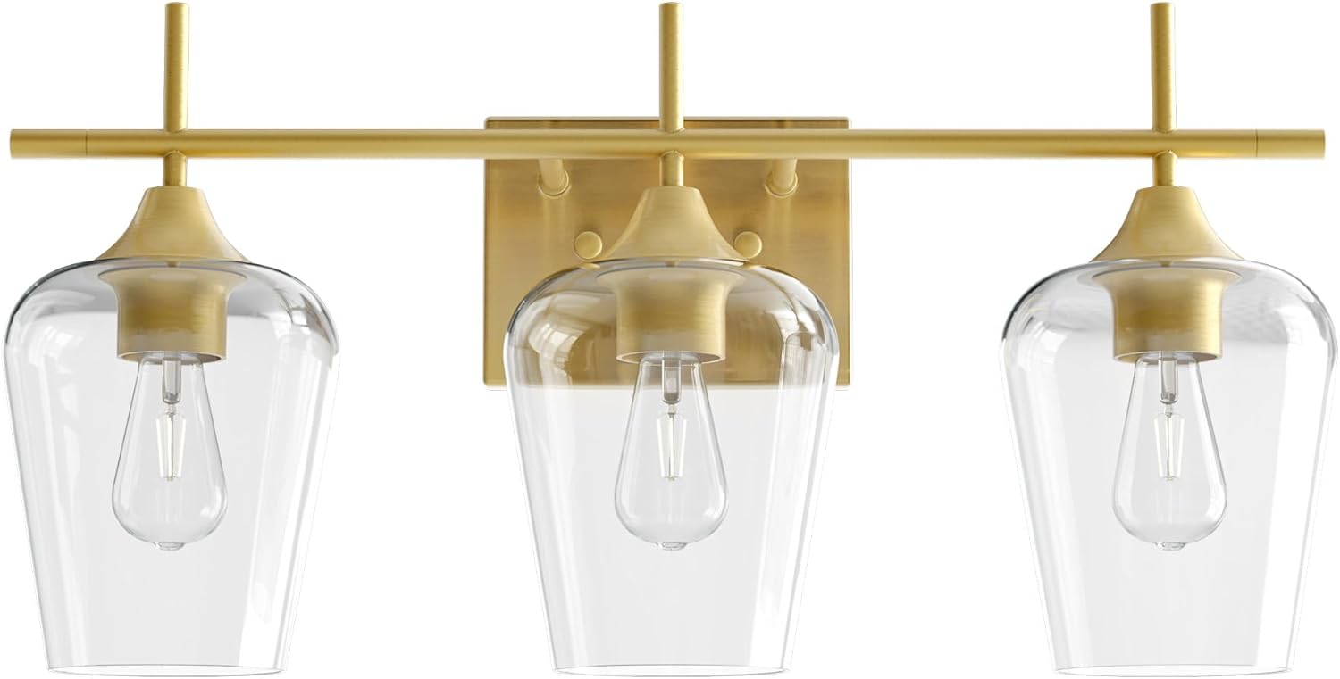 VONLUCE Bathroom Vanity Light, 2 Light Bathroom Light Fixture Over Mirror, Bathroom Wall Lamp with Clear Glass, Modern Gold Vanity Lighting fixtures for Bathroom, Bedroom, Hallway - Grand Goldman