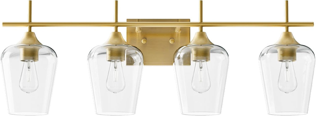 VONLUCE Bathroom Vanity Light, 2 Light Bathroom Light Fixture Over Mirror, Bathroom Wall Lamp with Clear Glass, Modern Gold Vanity Lighting fixtures for Bathroom, Bedroom, Hallway - Grand Goldman