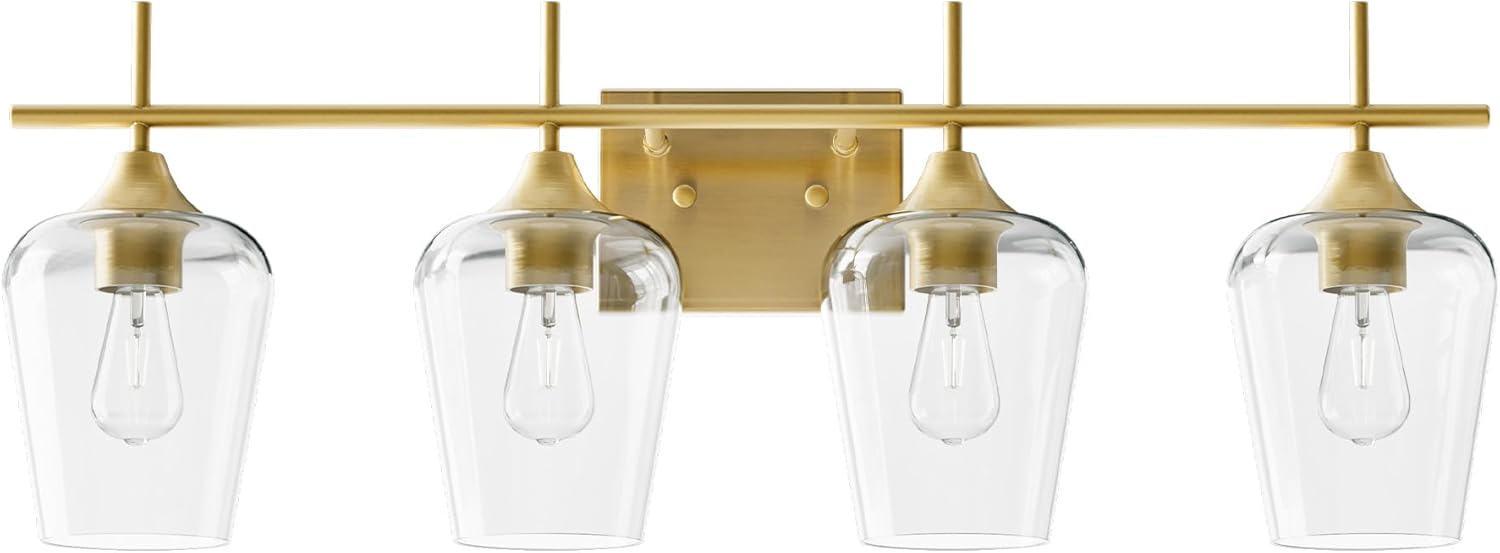 VONLUCE Bathroom Vanity Light, 2 Light Bathroom Light Fixture Over Mirror, Bathroom Wall Lamp with Clear Glass, Modern Gold Vanity Lighting fixtures for Bathroom, Bedroom, Hallway - Grand Goldman