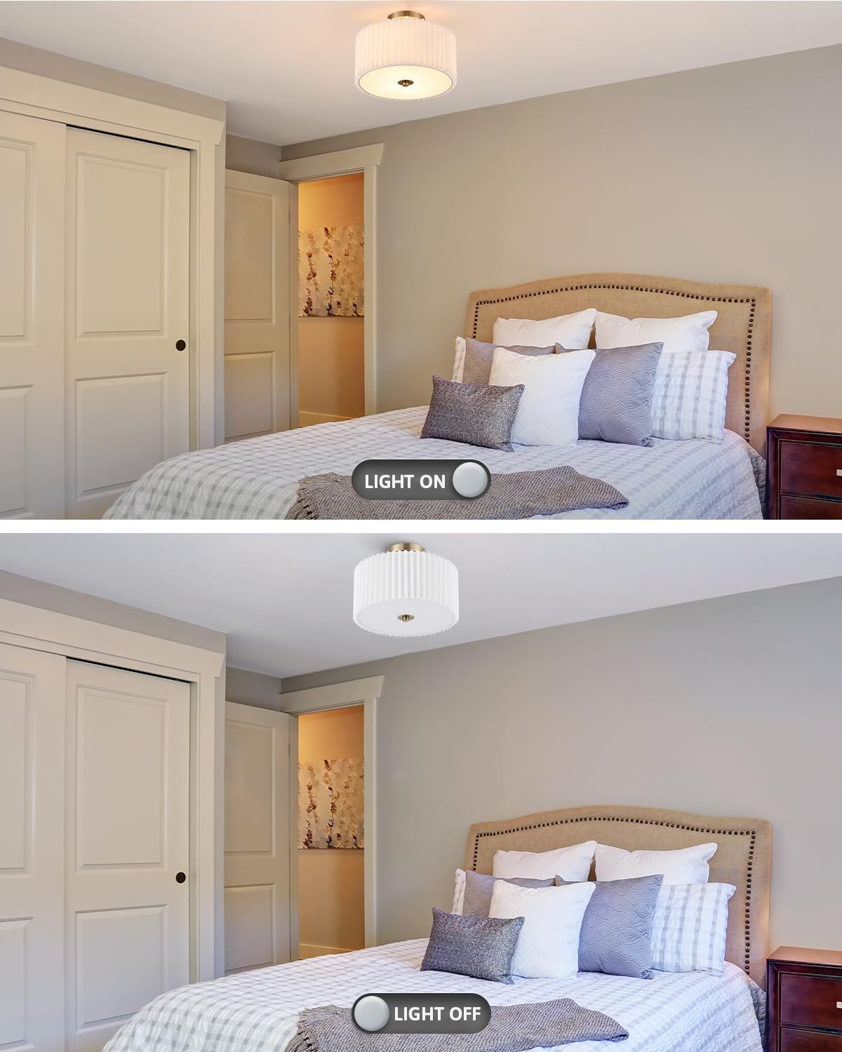 VONLUCE Semi Flush Mount Ceiling Light, 13'' Drum Ceiling Light Fixture with 2 Light, Modern Close to Ceiling Light Fixture for Bedroom Living Room Hallway Kitchen, Bronze Finish - Grand Goldman