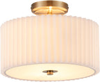 VONLUCE Semi Flush Mount Ceiling Light, 13'' Drum Ceiling Light Fixture with 2 Light, Modern Close to Ceiling Light Fixture for Bedroom Living Room Hallway Kitchen, Bronze Finish - Grand Goldman
