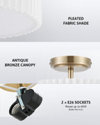 VONLUCE Semi Flush Mount Ceiling Light, 13'' Drum Ceiling Light Fixture with 2 Light, Modern Close to Ceiling Light Fixture for Bedroom Living Room Hallway Kitchen, Bronze Finish - Grand Goldman