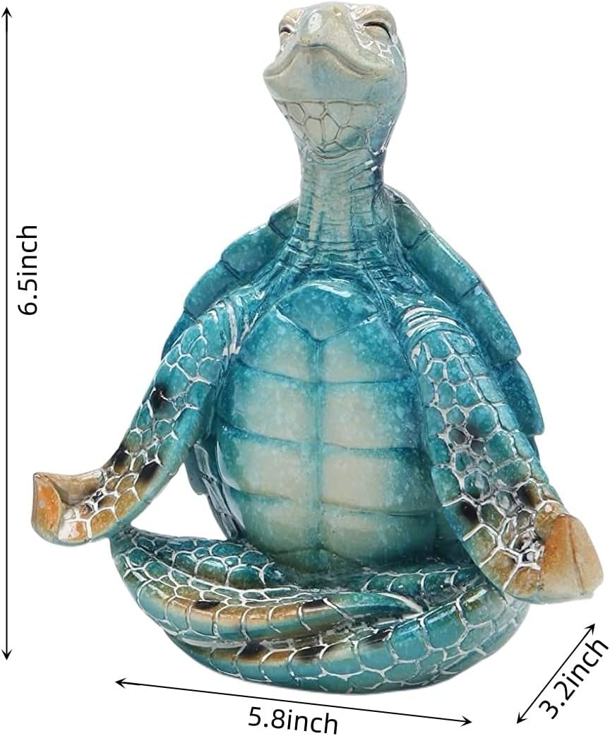 VVGIFTS Sea Turtle Meditation Yoga Decor, Sea Turtle Meditating Coastal Beach Decorations, Zen Yoga Resin Sea Turtle Statue for Home Office Decorations (Put The Palm Separate) - Grand Goldman