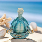 VVGIFTS Sea Turtle Meditation Yoga Decor, Sea Turtle Meditating Coastal Beach Decorations, Zen Yoga Resin Sea Turtle Statue for Home Office Decorations (Put The Palm Separate) - Grand Goldman