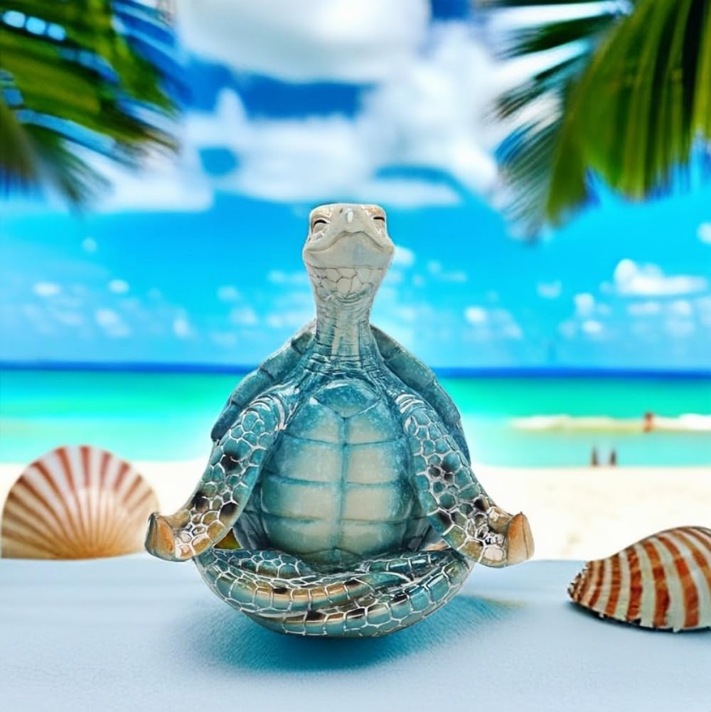 VVGIFTS Sea Turtle Meditation Yoga Decor, Sea Turtle Meditating Coastal Beach Decorations, Zen Yoga Resin Sea Turtle Statue for Home Office Decorations (Put The Palm Separate) - Grand Goldman