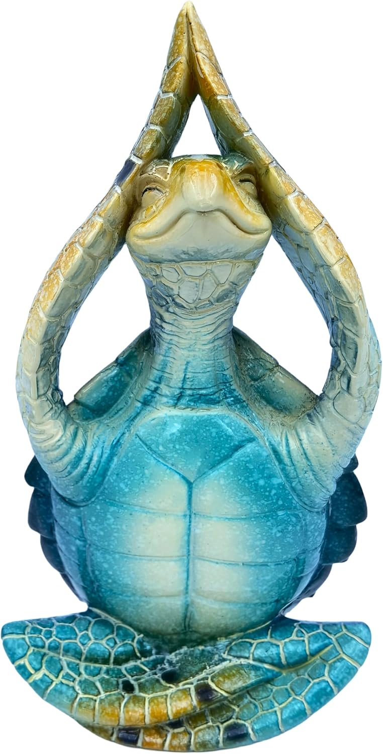 VVGIFTS Sea Turtle Meditation Yoga Decor, Sea Turtle Meditating Coastal Beach Decorations, Zen Yoga Resin Sea Turtle Statue for Home Office Decorations (Put The Palm Separate) - Grand Goldman