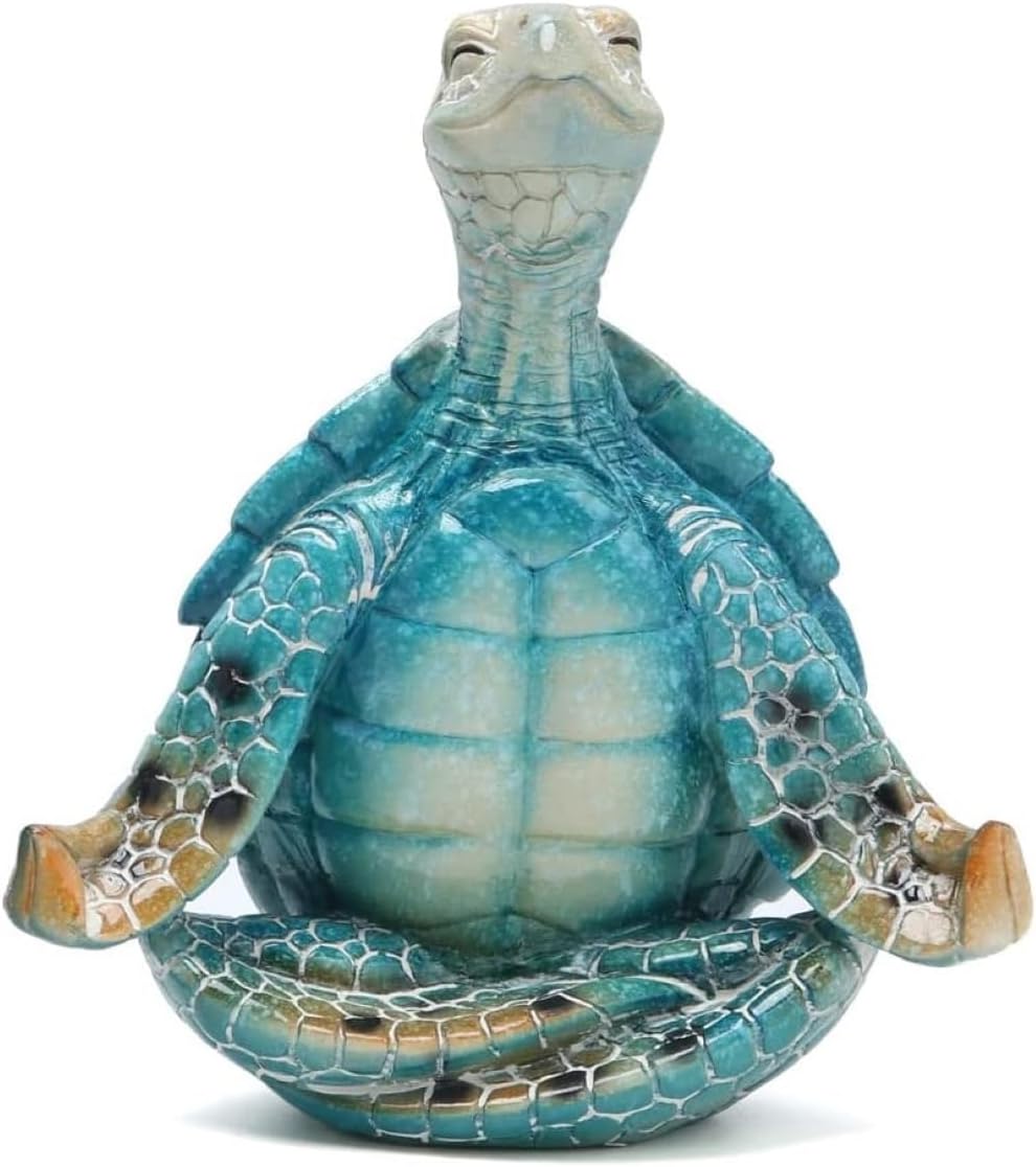 VVGIFTS Sea Turtle Meditation Yoga Decor, Sea Turtle Meditating Coastal Beach Decorations, Zen Yoga Resin Sea Turtle Statue for Home Office Decorations (Put The Palm Separate) - Grand Goldman
