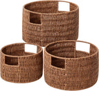 Vagusicc Wicker Storage Basket, Hand-Woven Paper Rope Large Round Woven Basket With Handles, Wicker Baskets for Organizing/Storage, Grey, 3-Pack - Grand Goldman
