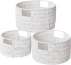 Vagusicc Wicker Storage Basket, Hand-Woven Paper Rope Large Round Woven Basket With Handles, Wicker Baskets for Organizing/Storage, Grey, 3-Pack - Grand Goldman