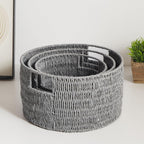 Vagusicc Wicker Storage Basket, Hand-Woven Paper Rope Large Round Woven Basket With Handles, Wicker Baskets for Organizing/Storage, Grey, 3-Pack - Grand Goldman