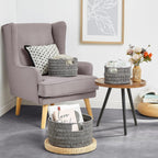 Vagusicc Wicker Storage Basket, Hand-Woven Paper Rope Large Round Woven Basket With Handles, Wicker Baskets for Organizing/Storage, Grey, 3-Pack - Grand Goldman