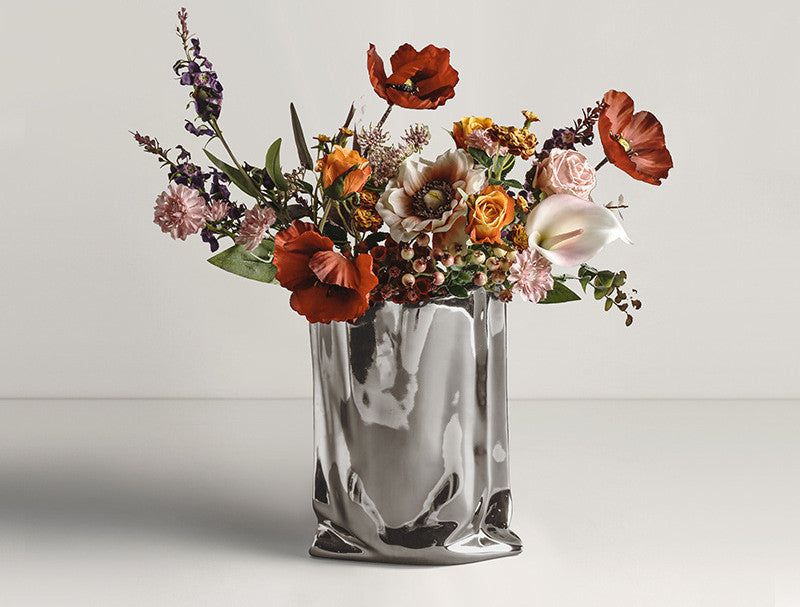 Vase Of Dried Flowers Electroplated Silver Ceramic Vase Floral Soft Decoration - Grand Goldman