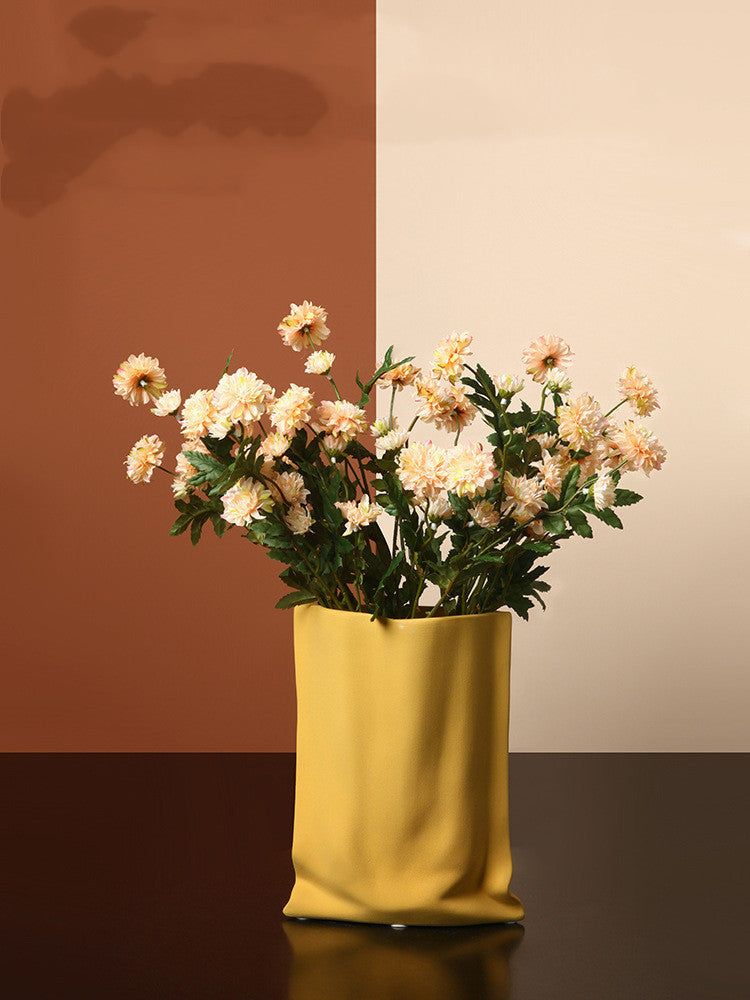 Vase Of Dried Flowers Electroplated Silver Ceramic Vase Floral Soft Decoration - Grand Goldman