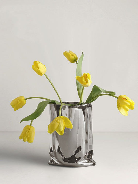 Vase Of Dried Flowers Electroplated Silver Ceramic Vase Floral Soft Decoration - Grand Goldman