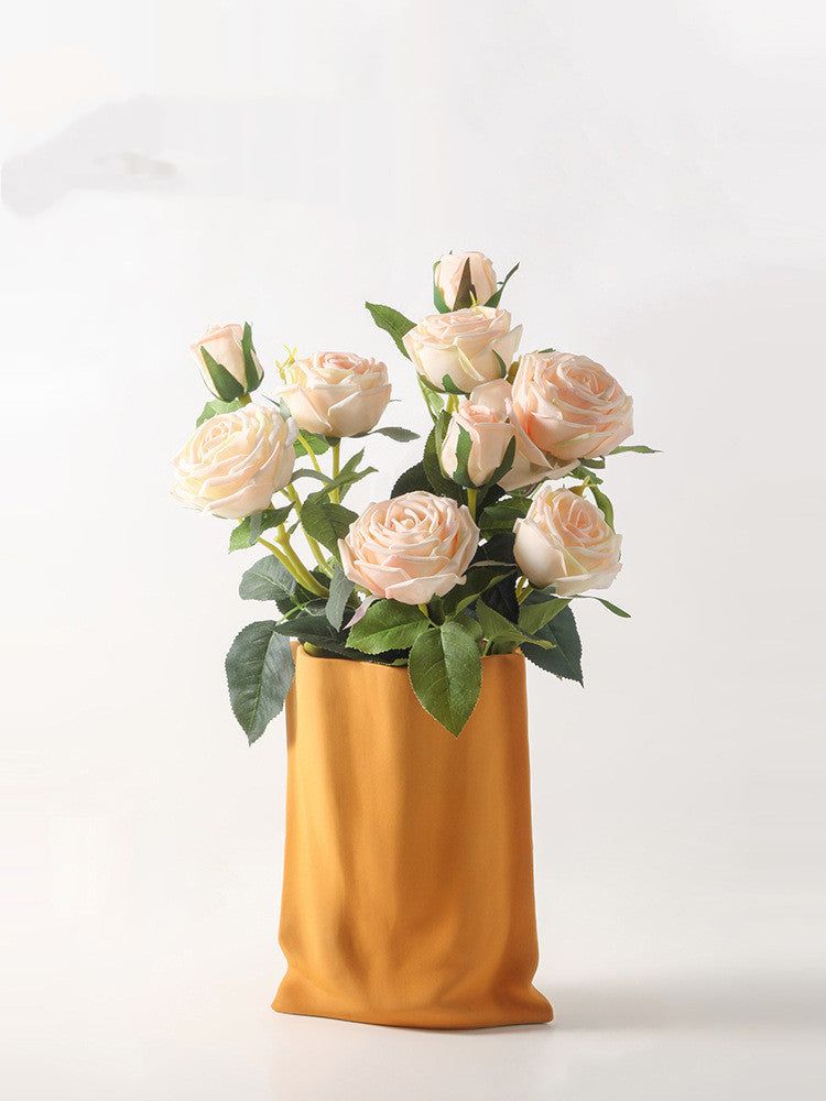 Vase Of Dried Flowers Electroplated Silver Ceramic Vase Floral Soft Decoration - Grand Goldman