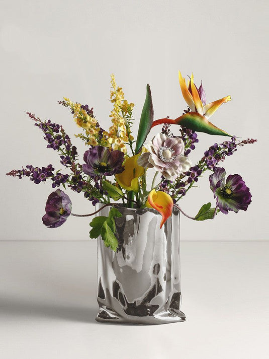 Vase Of Dried Flowers Electroplated Silver Ceramic Vase Floral Soft Decoration - Grand Goldman