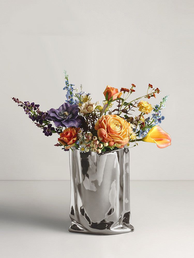 Vase Of Dried Flowers Electroplated Silver Ceramic Vase Floral Soft Decoration - Grand Goldman