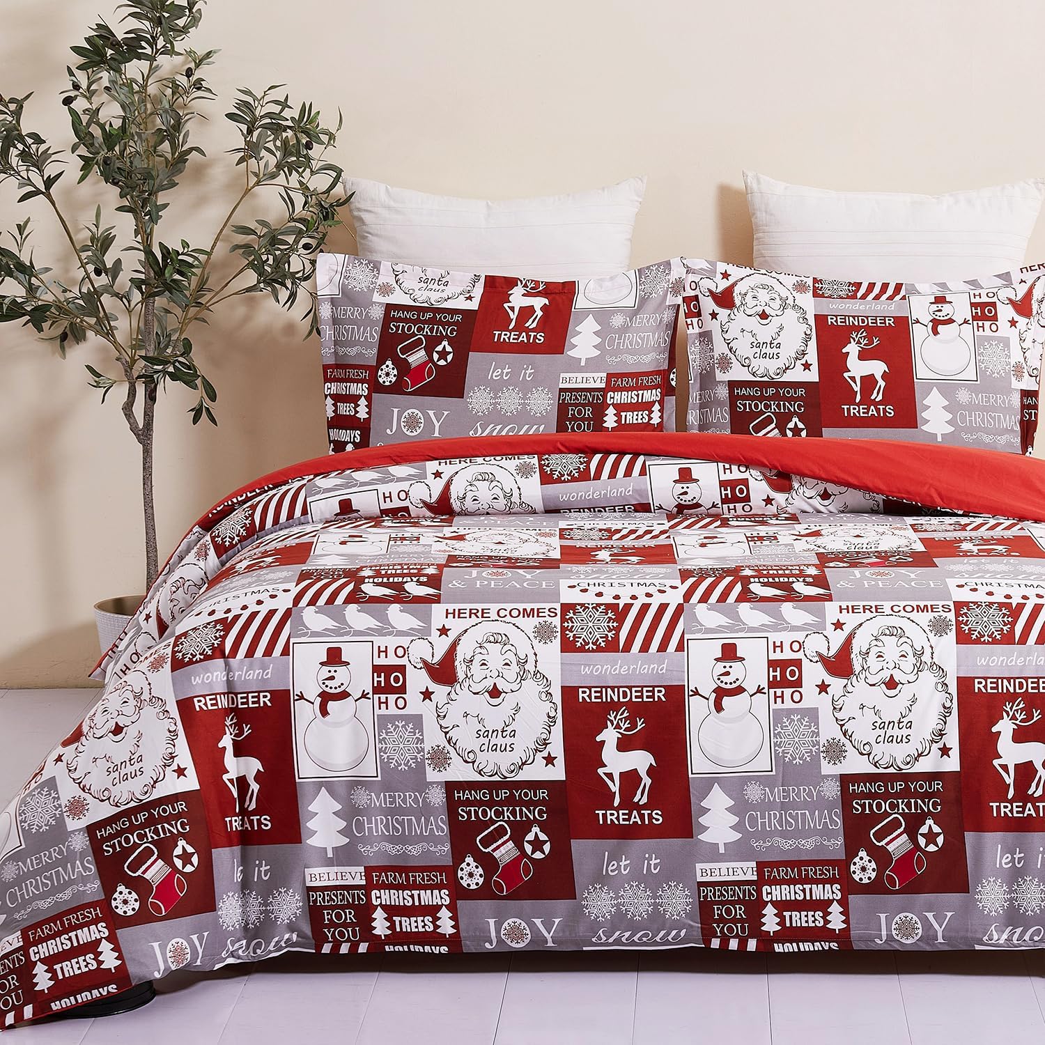 Vaulia Soft Duvet Cover Set King Size, Microfiber Snowflake Pattern Design for Christmas New Year Holidays, Red Color 3 Piece Set (1 Duvet Cover 2 Pillow Shams) - Grand Goldman