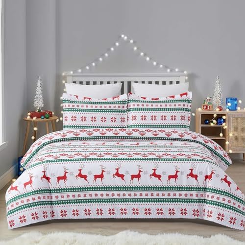 Vaulia Soft Duvet Cover Set King Size, Microfiber Snowflake Pattern Design for Christmas New Year Holidays, Red Color 3 Piece Set (1 Duvet Cover 2 Pillow Shams) - Grand Goldman