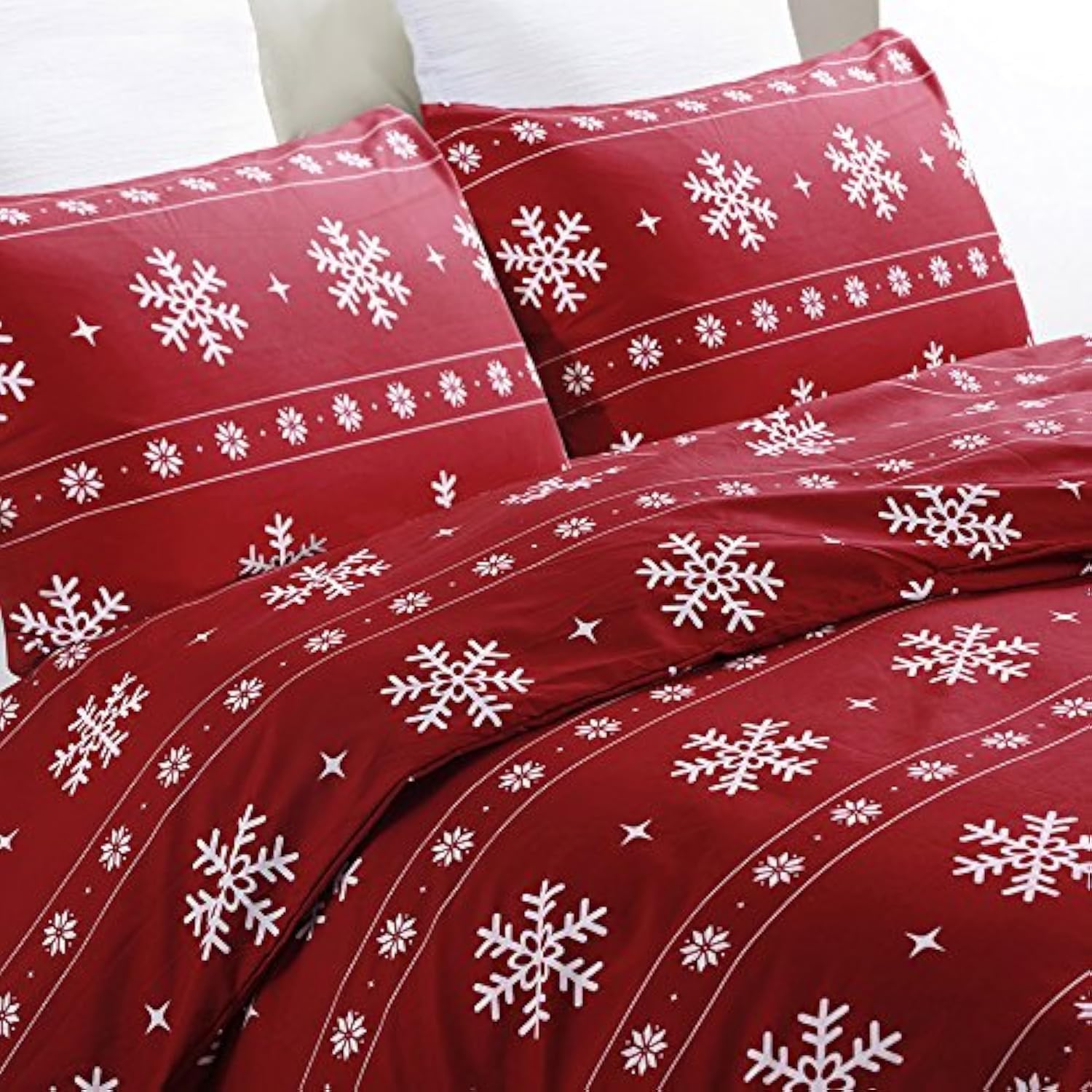 Vaulia Soft Duvet Cover Set King Size, Microfiber Snowflake Pattern Design for Christmas New Year Holidays, Red Color 3 Piece Set (1 Duvet Cover 2 Pillow Shams) - Grand Goldman