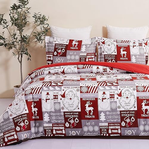 Vaulia Soft Duvet Cover Set King Size, Microfiber Snowflake Pattern Design for Christmas New Year Holidays, Red Color 3 Piece Set (1 Duvet Cover 2 Pillow Shams) - Grand Goldman