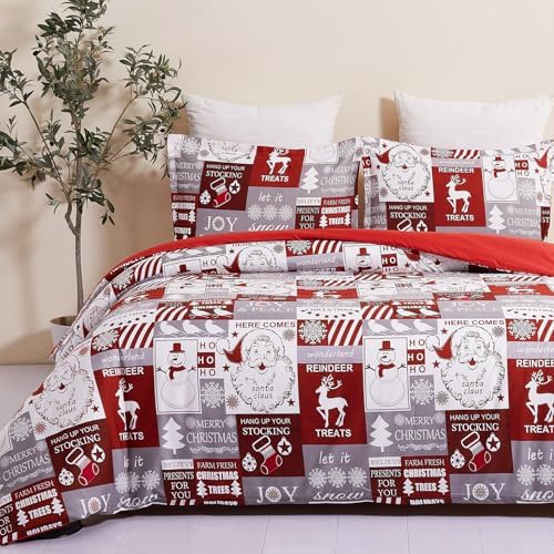 Vaulia Soft Duvet Cover Set King Size, Microfiber Snowflake Pattern Design for Christmas New Year Holidays, Red Color 3 Piece Set (1 Duvet Cover 2 Pillow Shams) - Grand Goldman