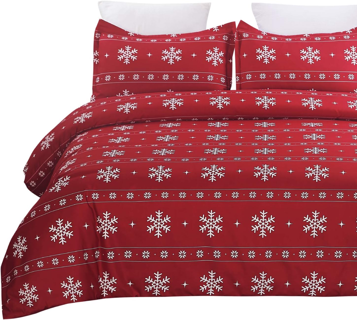 Vaulia Soft Duvet Cover Set King Size, Microfiber Snowflake Pattern Design for Christmas New Year Holidays, Red Color 3 Piece Set (1 Duvet Cover 2 Pillow Shams) - Grand Goldman