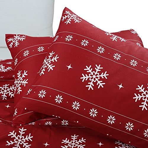 Vaulia Soft Duvet Cover Set King Size, Microfiber Snowflake Pattern Design for Christmas New Year Holidays, Red Color 3 Piece Set (1 Duvet Cover 2 Pillow Shams) - Grand Goldman