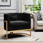 Velvet Accent Chair Gold Modern Barrel Chair Upholstered Arm Chairs for Bedroom Living Room Sofa Chair Club Chairs Black - Grand Goldman