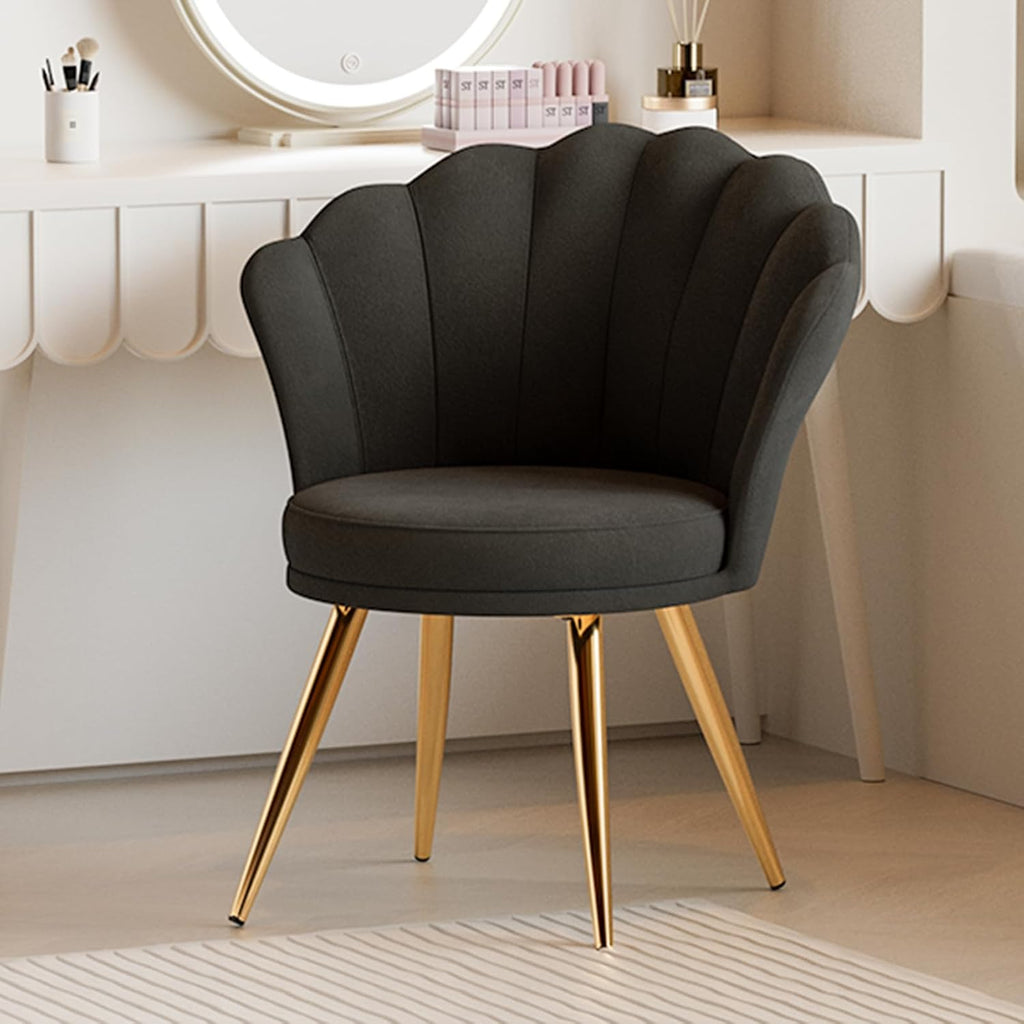 Velvet Accent Chair with Gold Metal Legs, Vanity Chair for Makeup Room, Upholstered Guest Chair for Living Room, Side Chair for Bedroom, White - Grand Goldman