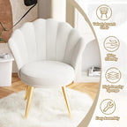 Velvet Accent Chair with Gold Metal Legs, Vanity Chair for Makeup Room, Upholstered Guest Chair for Living Room, Side Chair for Bedroom, White - Grand Goldman